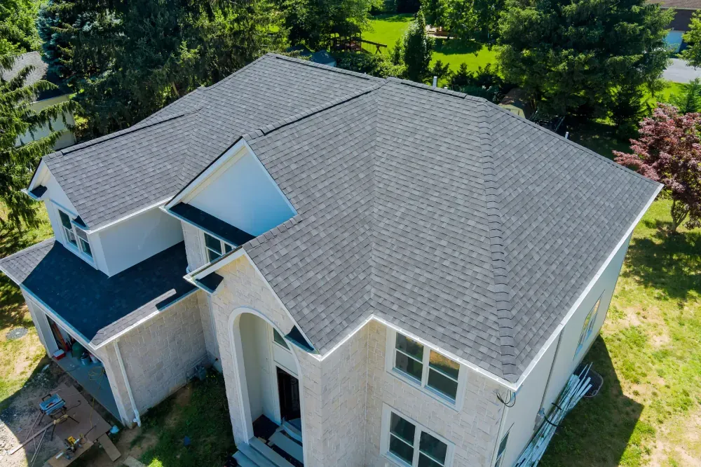 Aerial view showing the slopes and layout of a roof