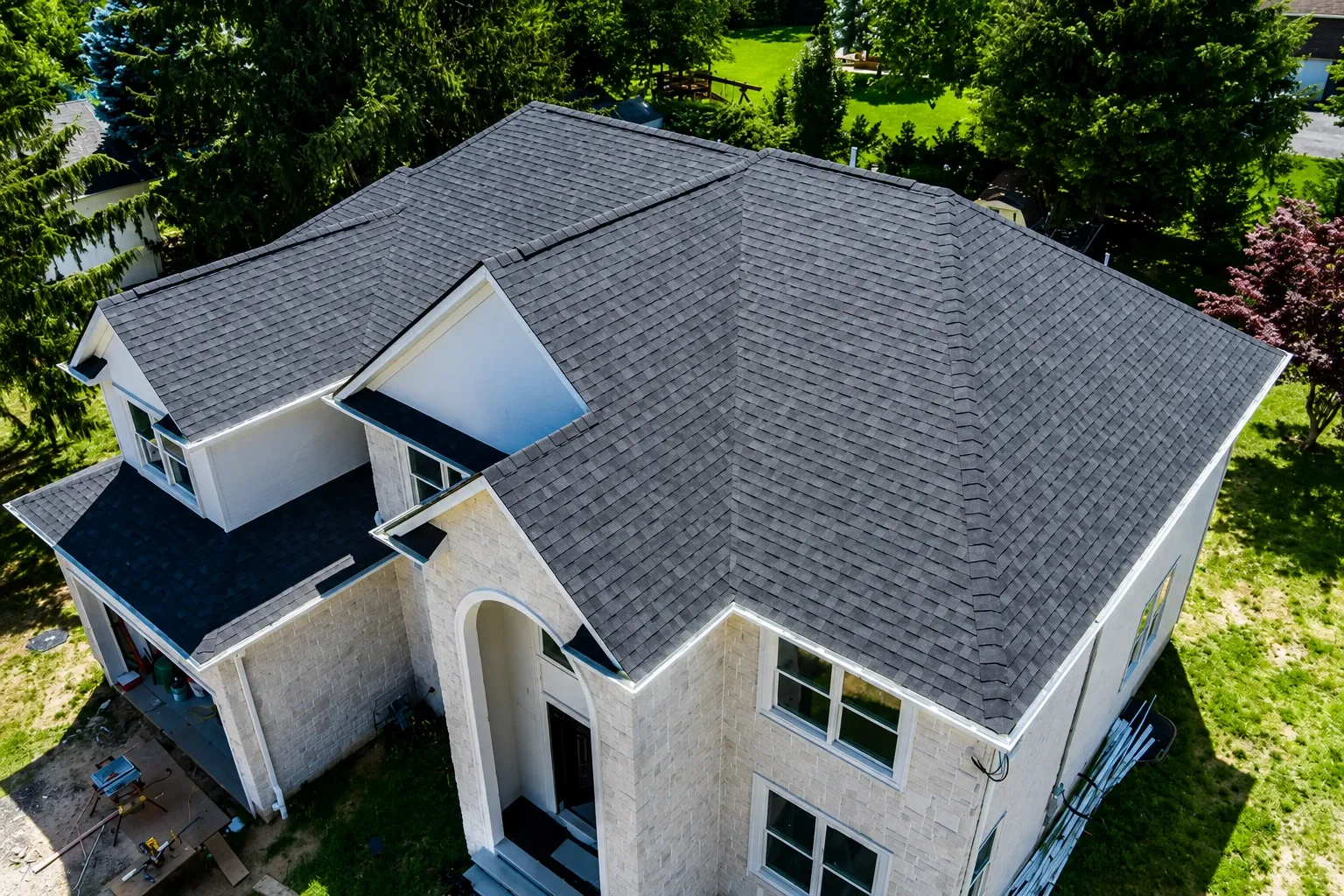 Aerial view of a roof used to compare roofing materials