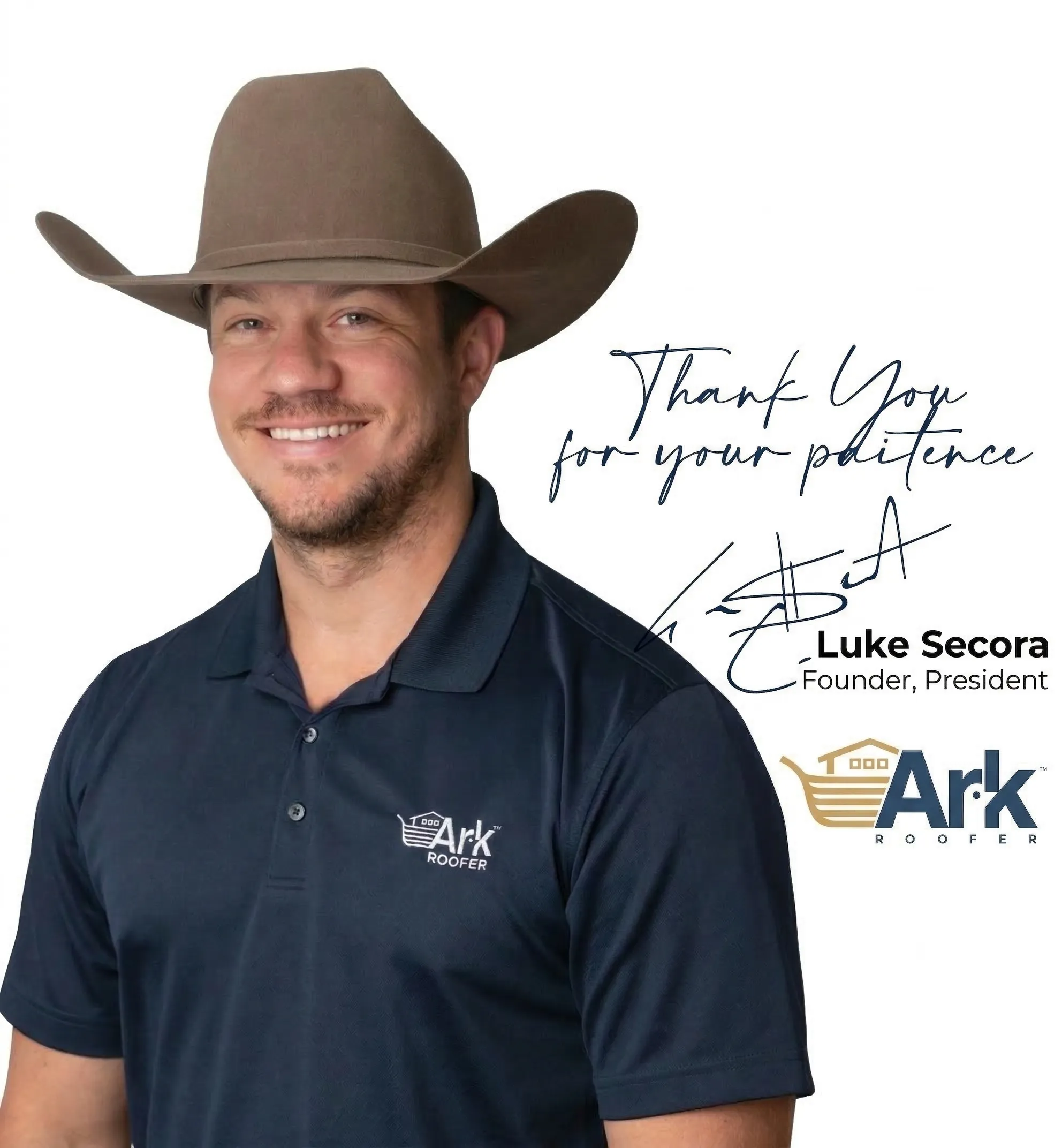Luke Secora, Founder and President of Ark Roofer, thanking customers for their patience