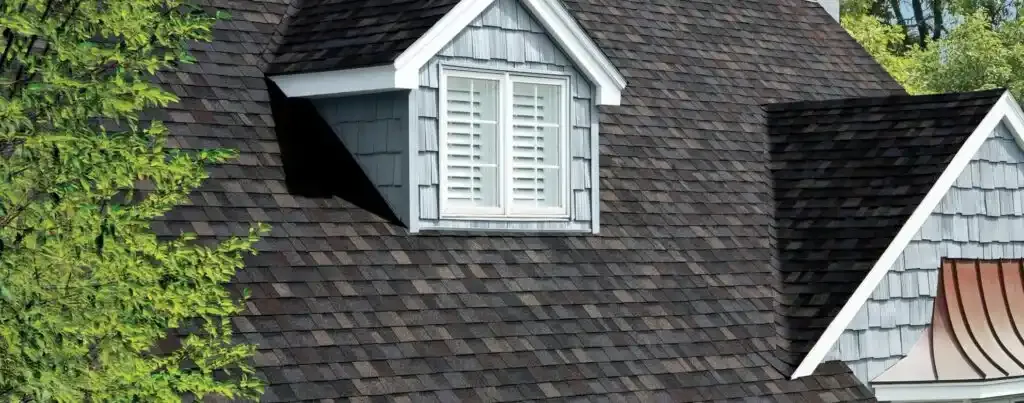 Designer slate-look shingle in Black Sable