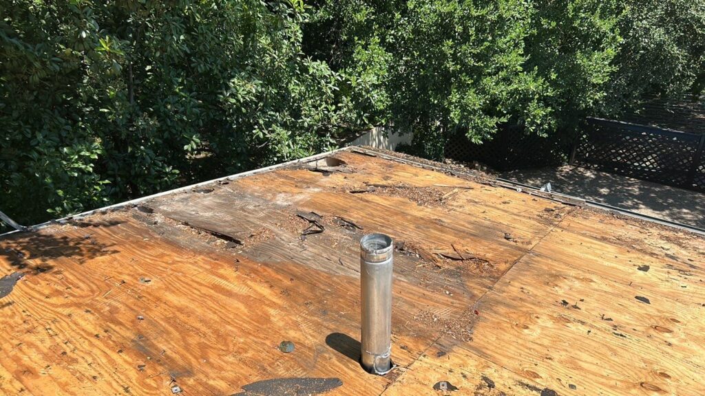 Deteriorated roof needing repair.