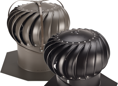 Two roof turbine ventilators in black and dark gray.