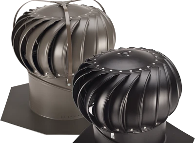 Two roof turbine ventilators in black and dark gray.