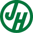 A green circular logo with the letters "JH" inside representing James Hardie.