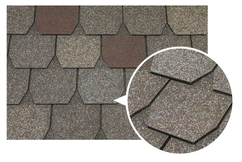 Close-up of hexagonal roof shingles.