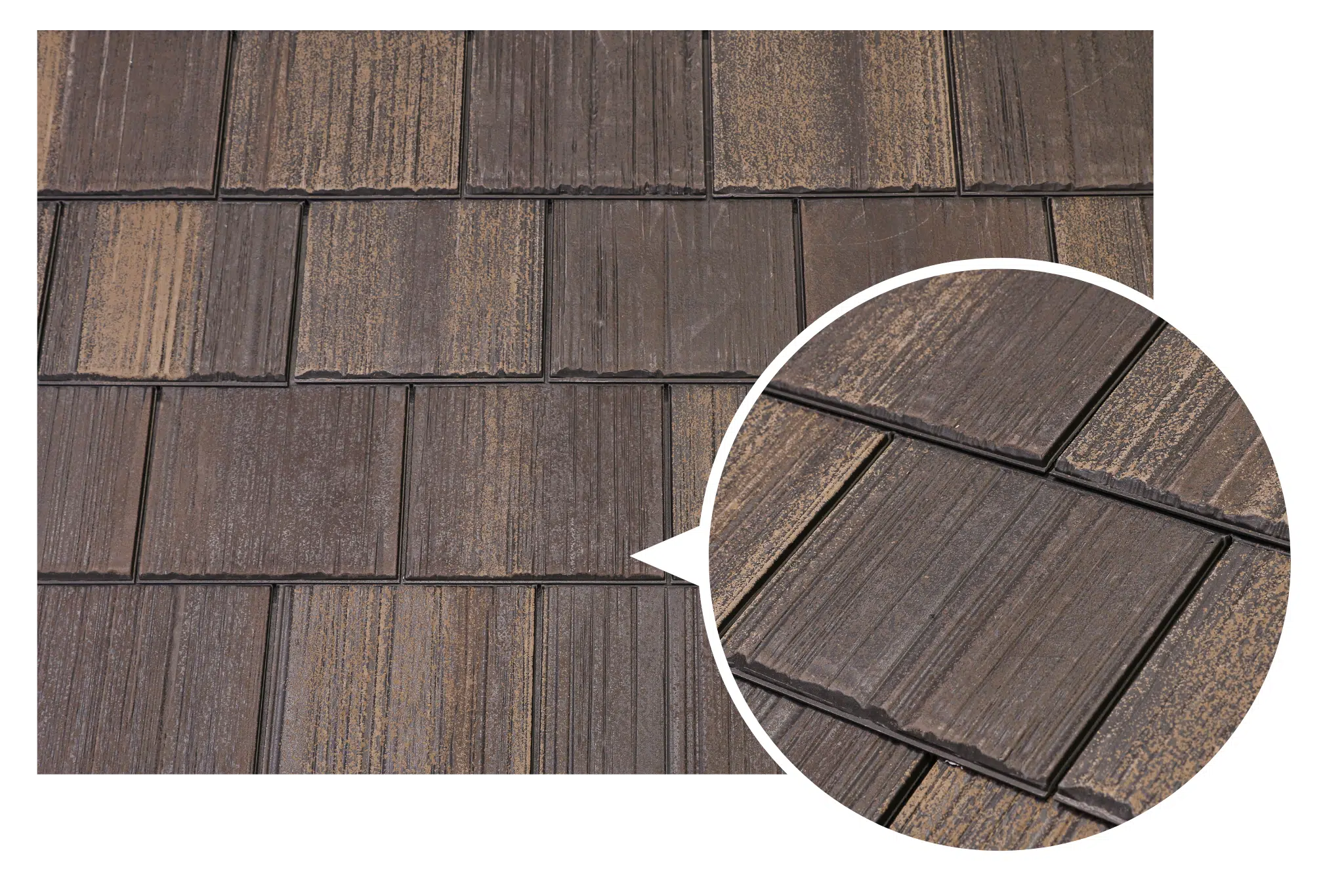 Close-up of textured roofing shingles.