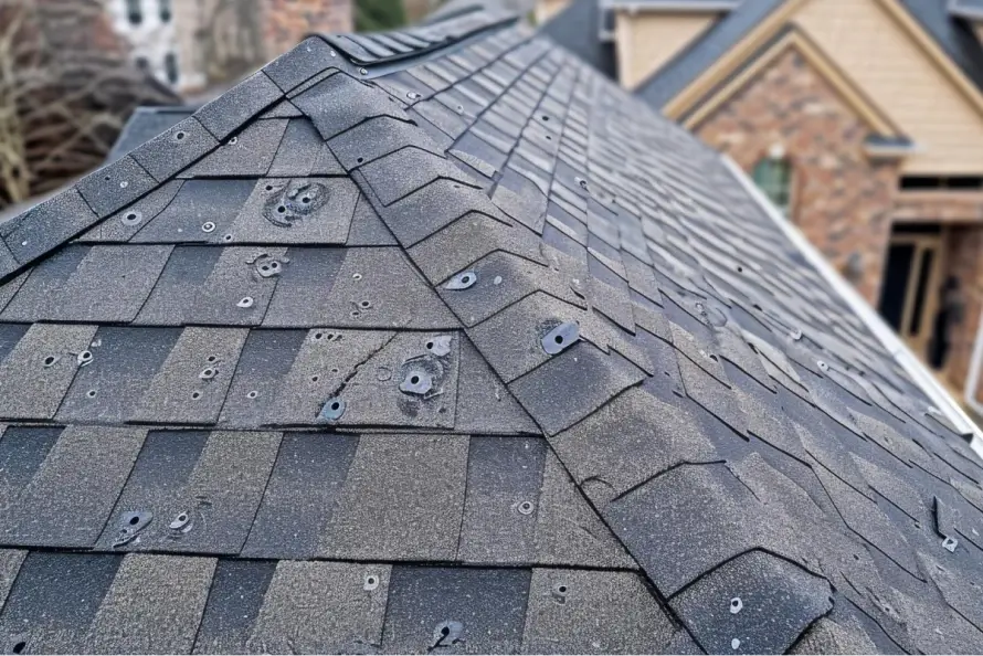 Roof with hail impact marks.